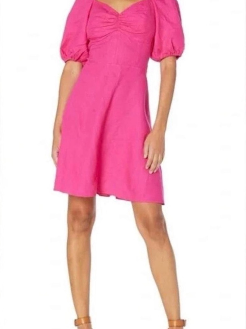 The Drop Puff-Sleeve Beach Summer Mini Dress in Hot Pink
